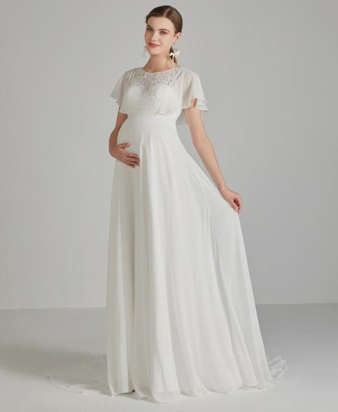 (Umstands-)Brautkleid in A-Linie aus Chiffon und Vintage Spitze  Gr.34-60